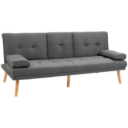 Dunkelgraues 3-Sitzer Schlafsofa mit Klapptisch & Getränkehalter