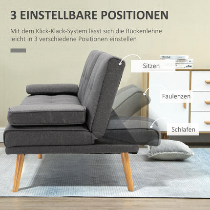 Dunkelgraues 3-Sitzer Schlafsofa mit Klapptisch & Getränkehalter