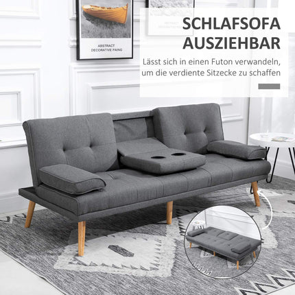 Dunkelgraues 3-Sitzer Schlafsofa mit Klapptisch & Getränkehalter