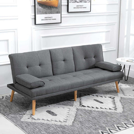 Dunkelgraues 3-Sitzer Schlafsofa mit Klapptisch & Getränkehalter