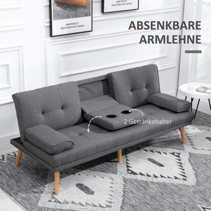 Dunkelgraues 3-Sitzer Schlafsofa mit Klapptisch & Getränkehalter