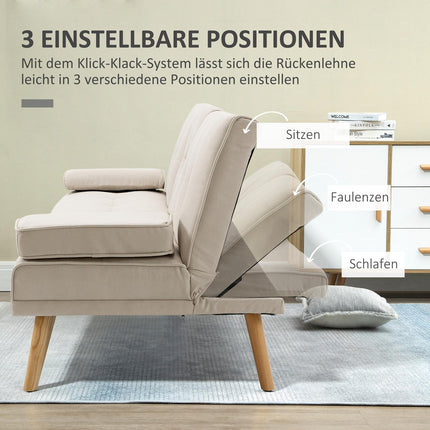 Skandinavisches Design Schlafsofa 3-Sitzer in Leinenoptik mit ausklappbarem Tisch