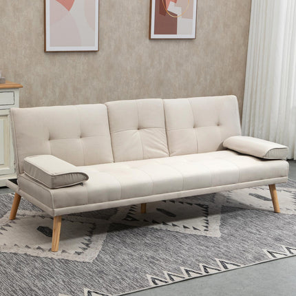 Skandinavisches Design Schlafsofa 3-Sitzer in Leinenoptik mit ausklappbarem Tisch