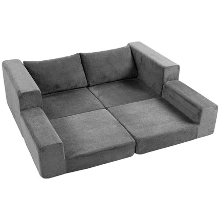 Sofa Bed 4-in-1 for 2 People, Foldable Sleeper Sofa, Grey, Back Cushions