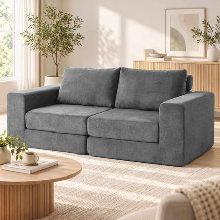 Sofa Bed 4-in-1 for 2 People, Foldable Sleeper Sofa, Grey, Back Cushions