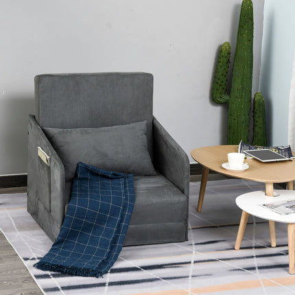 Einfaches graues Schlafsofa mit waschbarem Bezug und Seitentaschen