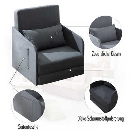 Einfaches graues Schlafsofa mit waschbarem Bezug und Seitentaschen