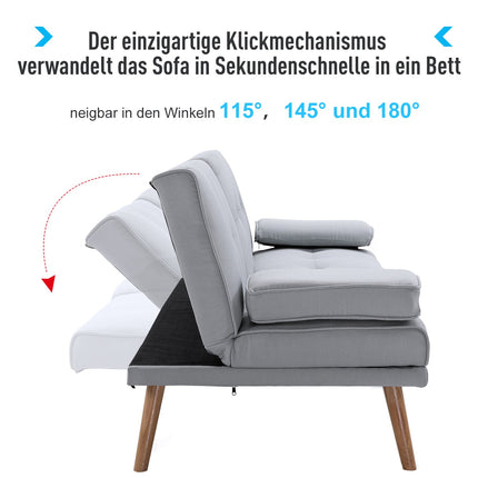 Light gray sofa bed in linen, 3-seater, 181x77x72 cm
