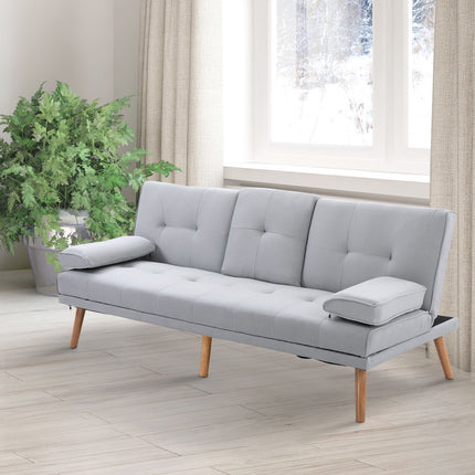 Light gray sofa bed in linen, 3-seater, 181x77x72 cm