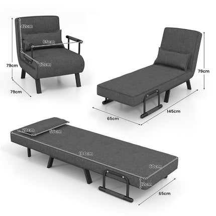 Schlafsofa, klappbar, verstellbar, Schlafsofa, Schlafcouch mit Rückenlehne, Dunkelgrau