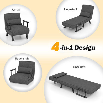 Schlafsofa, klappbar, verstellbar, Schlafsofa, Schlafcouch mit Rückenlehne, Dunkelgrau