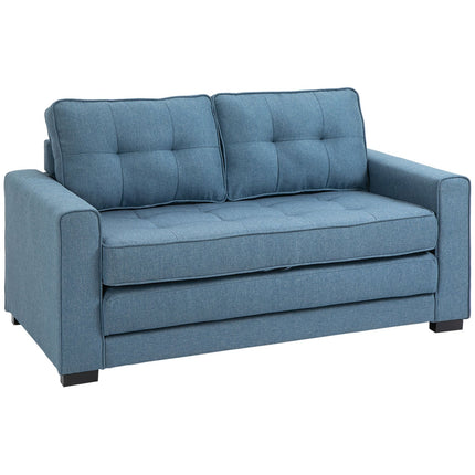 Sofa bed in blue fabric with sleeping function, 2-seater