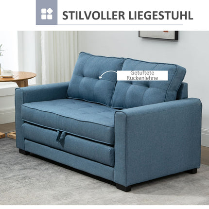 Sofa bed in blue fabric with sleeping function, 2-seater
