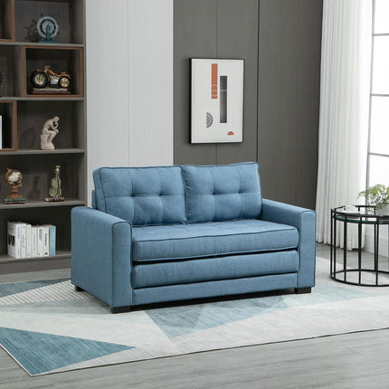 Sofa bed in blue fabric with sleeping function, 2-seater