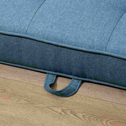 Sofa bed in blue fabric with sleeping function, 2-seater