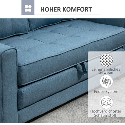 Sofa bed in blue fabric with sleeping function, 2-seater