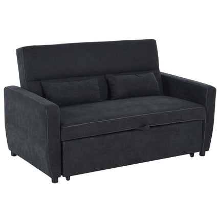 Black 2-seater folding sofa bed in fabric with sleep function