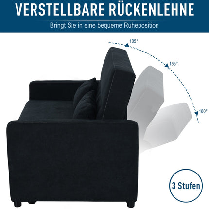 Black 2-seater folding sofa bed in fabric with sleep function