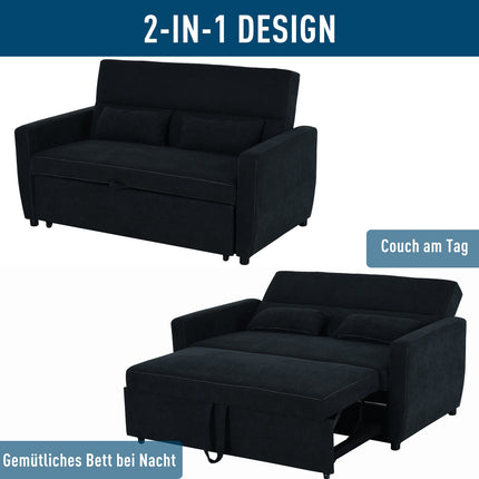 Black 2-seater folding sofa bed in fabric with sleep function