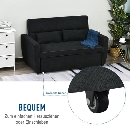 Black 2-seater folding sofa bed in fabric with sleep function