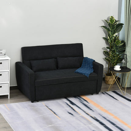 Black 2-seater folding sofa bed in fabric with sleep function