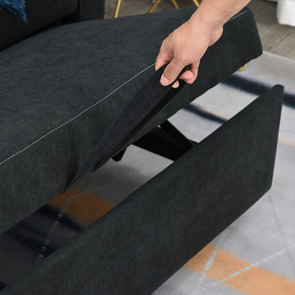 Black 2-seater folding sofa bed in fabric with sleep function