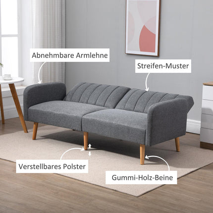 Folding sofa bed, 2-seater, gray linen-like fabric