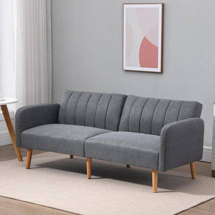 Folding sofa bed, 2-seater, gray linen-like fabric