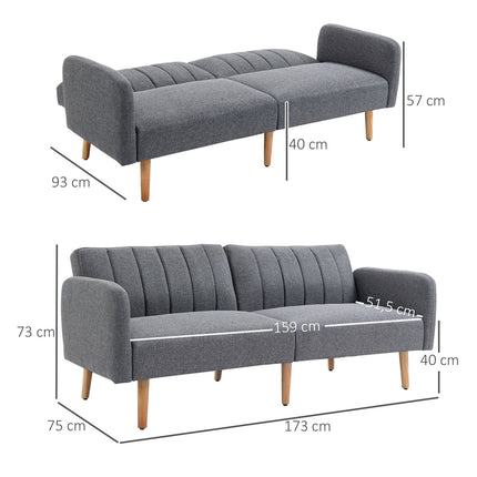 Folding sofa bed, 2-seater, gray linen-like fabric