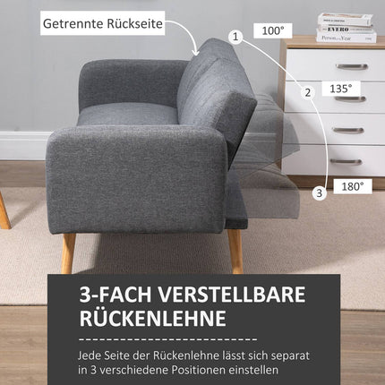 Folding sofa bed, 2-seater, gray linen-like fabric