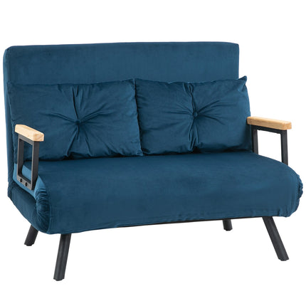 Blaues Samtschlafsofa, verstellbare Rückenlehne, klappbares Design