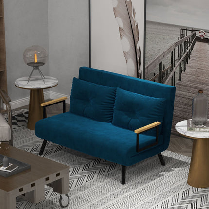 Blaues Samtschlafsofa, verstellbare Rückenlehne, klappbares Design