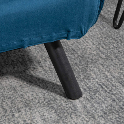 Blaues Samtschlafsofa, verstellbare Rückenlehne, klappbares Design
