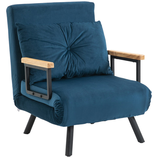 Blaues Samt Schlafsofa – Verstellbare Rückenlehne, 63x73x81cm