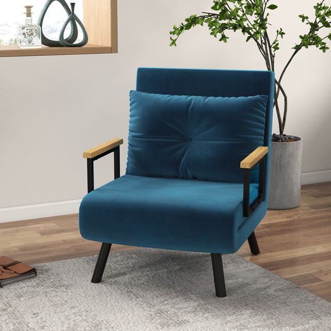 Blaues Samt Schlafsofa – Verstellbare Rückenlehne, 63x73x81cm