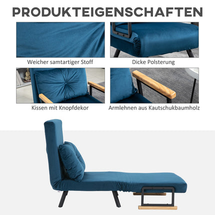 Blaues Samt Schlafsofa – Verstellbare Rückenlehne, 63x73x81cm