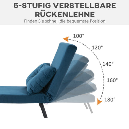 Blaues Samt Schlafsofa – Verstellbare Rückenlehne, 63x73x81cm