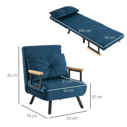 Blaues Samt Schlafsofa – Verstellbare Rückenlehne, 63x73x81cm