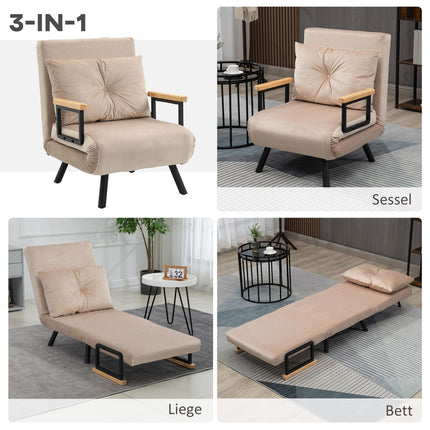 Schlafsofa mit verstellbarer Rückenlehne, Samtoptik, Beige