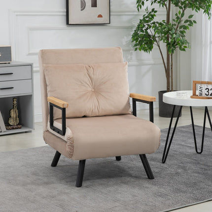 Schlafsofa mit verstellbarer Rückenlehne, Samtoptik, Beige