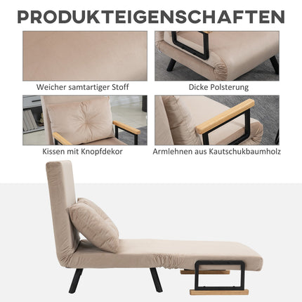 Schlafsofa mit verstellbarer Rückenlehne, Samtoptik, Beige
