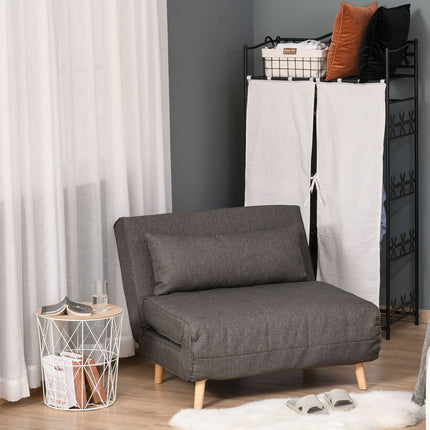Graues Schlafsofa zum Ausklappen, Einzelgröße, verstellbare Rückenlehne