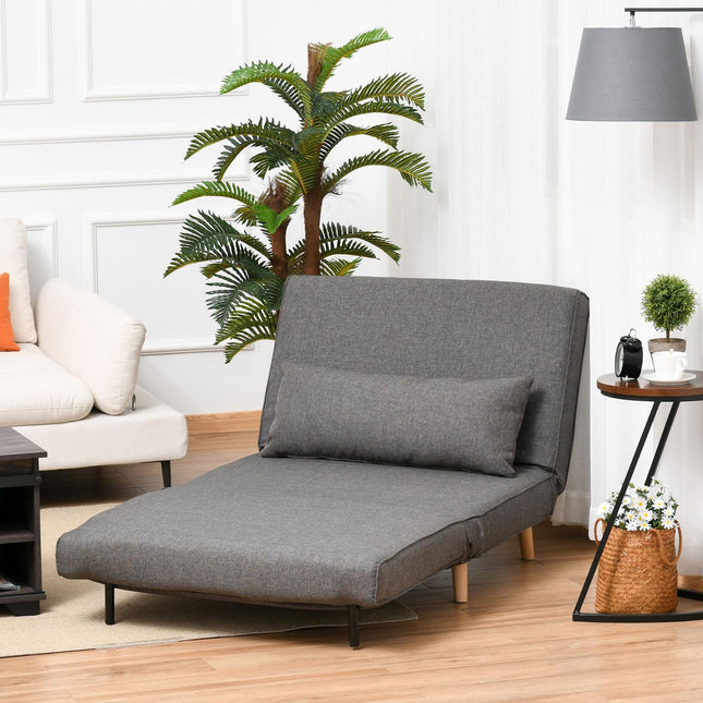 Graues Schlafsofa zum Ausklappen, Einzelgröße, verstellbare Rückenlehne