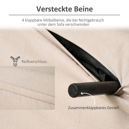 Klappbares Schlafsofa mit verstellbarer Rückenlehne, Leinenoptik