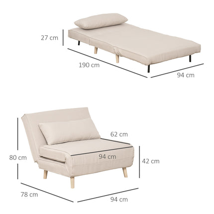Klappbares Schlafsofa mit verstellbarer Rückenlehne, Leinenoptik