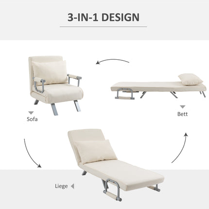 3-in-1 Schlafsofa in Creme mit Armlehnen, klappbare Matratze