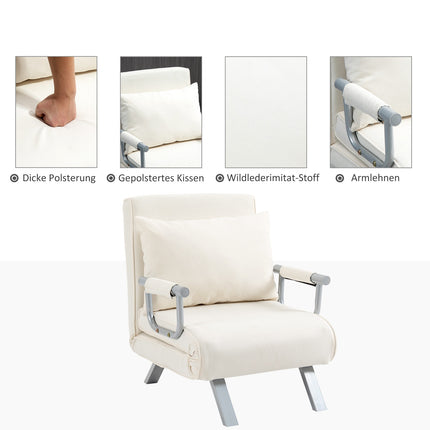 3-in-1 Schlafsofa in Creme mit Armlehnen, klappbare Matratze