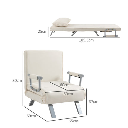 3-in-1 Schlafsofa in Creme mit Armlehnen, klappbare Matratze