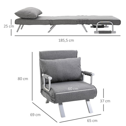 Graues 3-in-1 Schlafsofa, Gästebett & Récamiere 65x69x80 cm