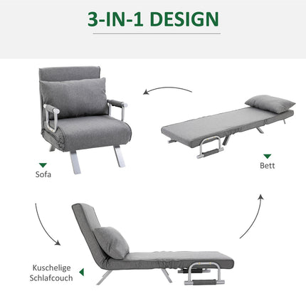 Graues 3-in-1 Schlafsofa, Gästebett & Récamiere 65x69x80 cm
